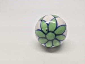 Drawer Pull Green Blue and White Flower