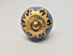 Drawer Pull Light Blue Yellow Gold Center