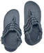 Pair of blue sandals with rope design on a white background