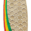 Close-up of a rope surf art with red, yellow, and green stripes on a white background