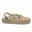Beige sandal with triple decker rope design on a white background
